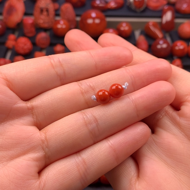 南红玛瑙未镶嵌圆珠对珠7MM