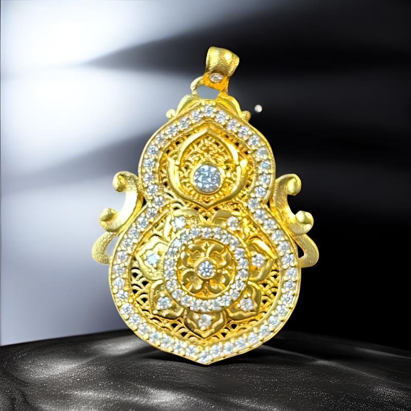 足金999珐琅真金纯古法镶嵌四美葫芦吊坠