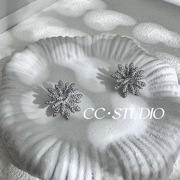 铜合金耳饰 欧美法式雪花耳钉