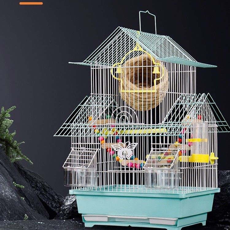 虎皮牡丹鹦鹉鸟笼新款小型金属房顶造型豪华别墅观赏笼