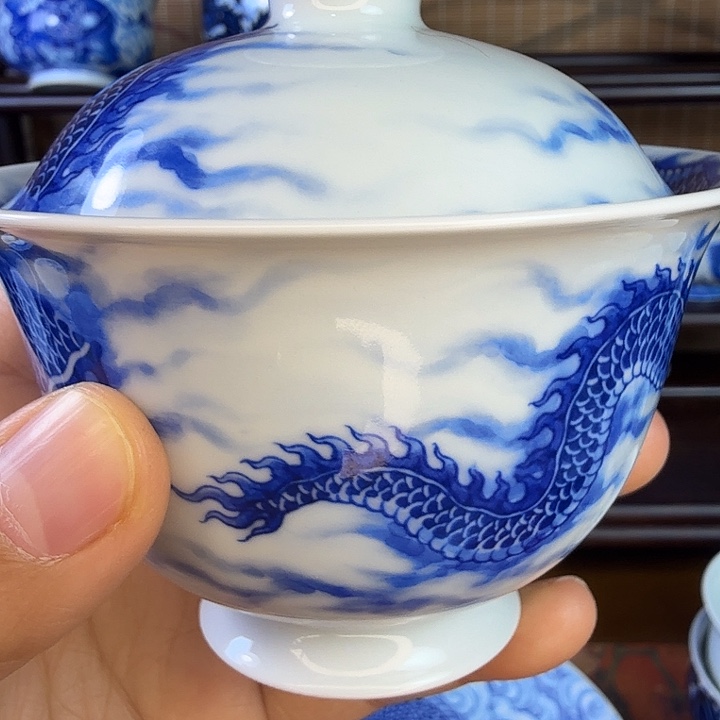 景德镇陶瓷艺术霸王龙盖碗瑕