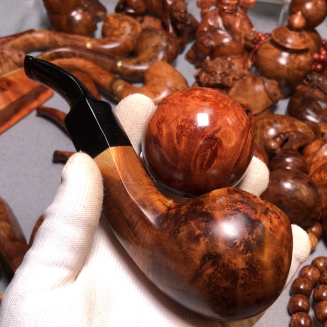 【闪购商品】木逆**上麻梨疙瘩火琉璃手把件