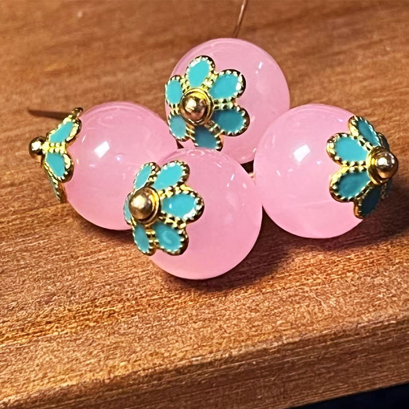 复古盘扣玉石圆形珠子用于旗袍唐装汉服扣子金属花托高端琉璃扣