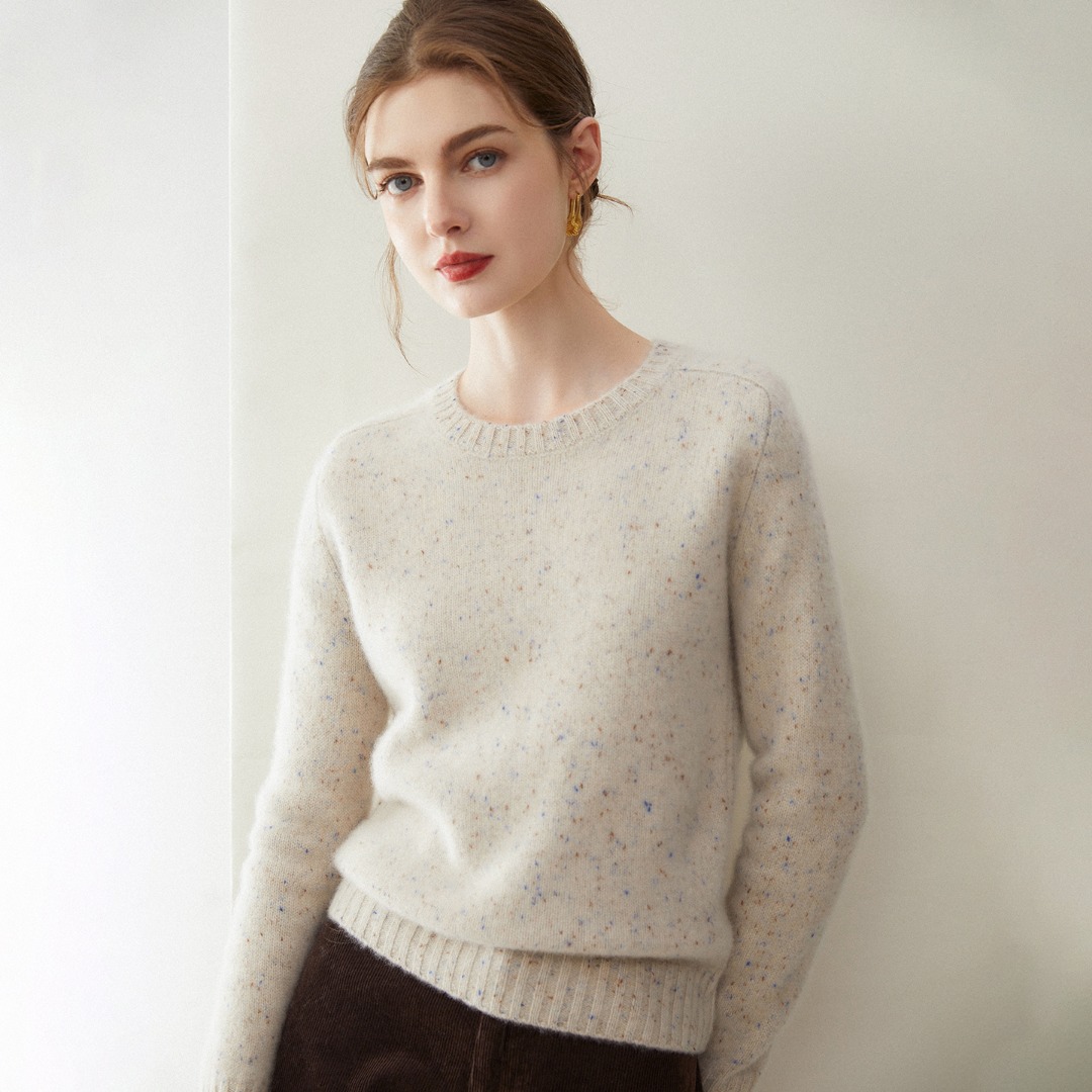 软糯亲肤~新款100%山羊绒七针加厚马鞍肩圆领柔软简约针织羊绒衫