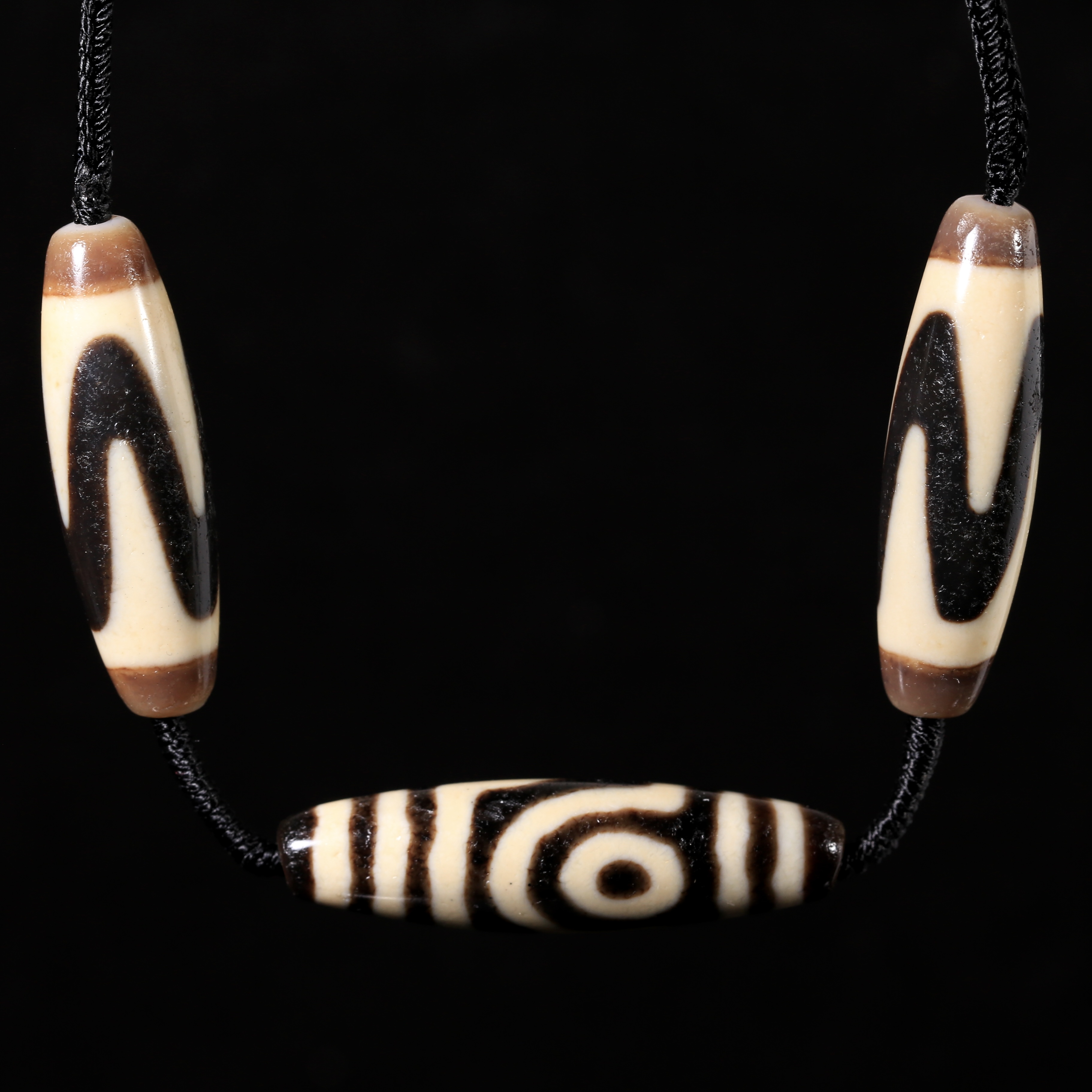 爆砂一代老台湾上肯天珠老超顶老许亲工黑头如意二眼虎芽一对套装