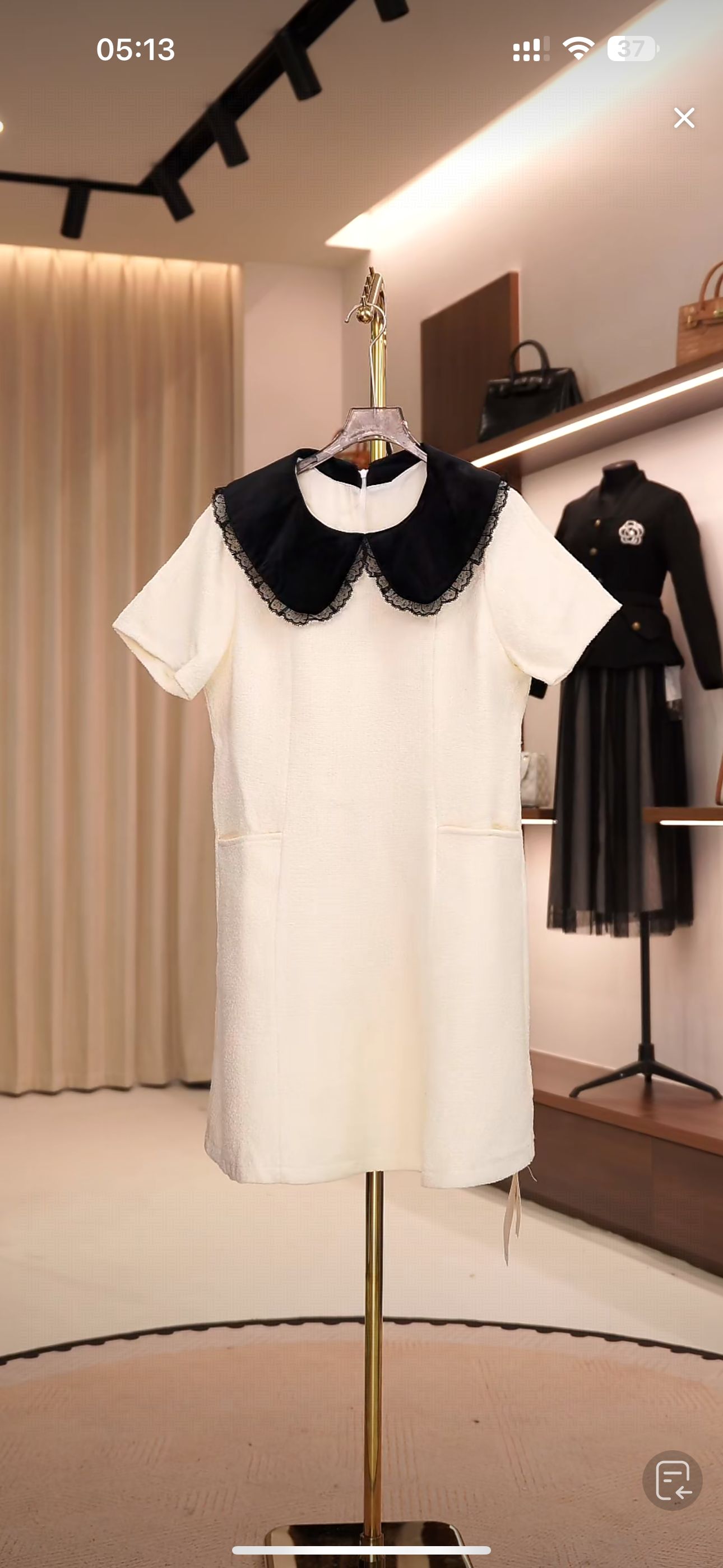 kk029纯色法式中长裙短裙娃娃领连衣裙夏季设计师泡泡袖