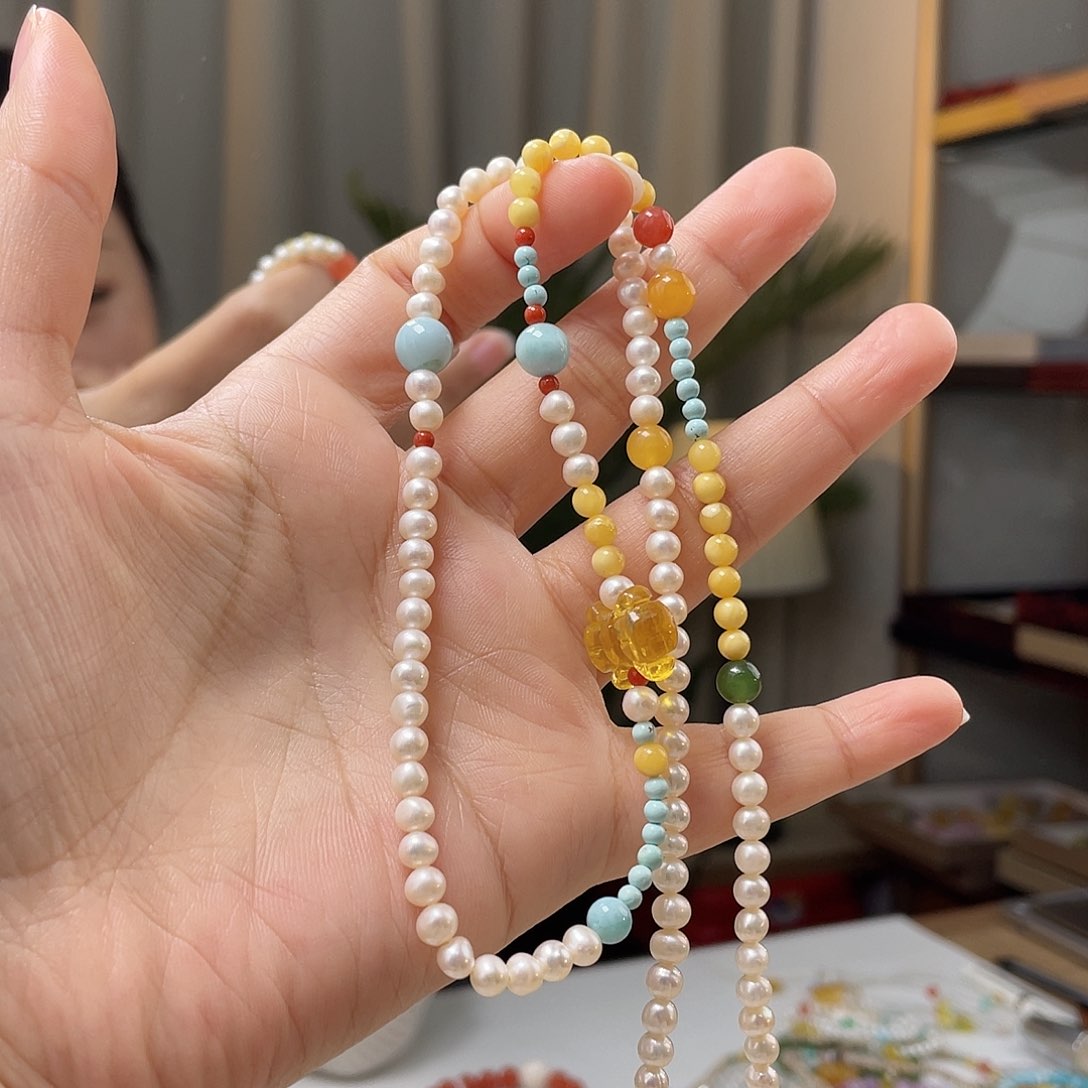 琥珀裸石未镶嵌蜜蜡项链