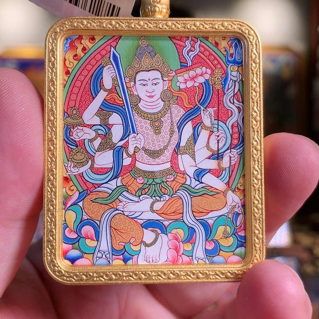 吊坠不***情热贡纯手绘唐卡文殊