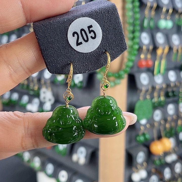 和田玉耳饰18K金镶嵌