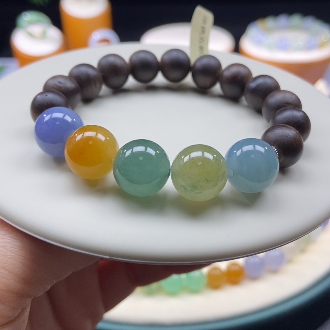 沉香木手串浓彩多宝12+