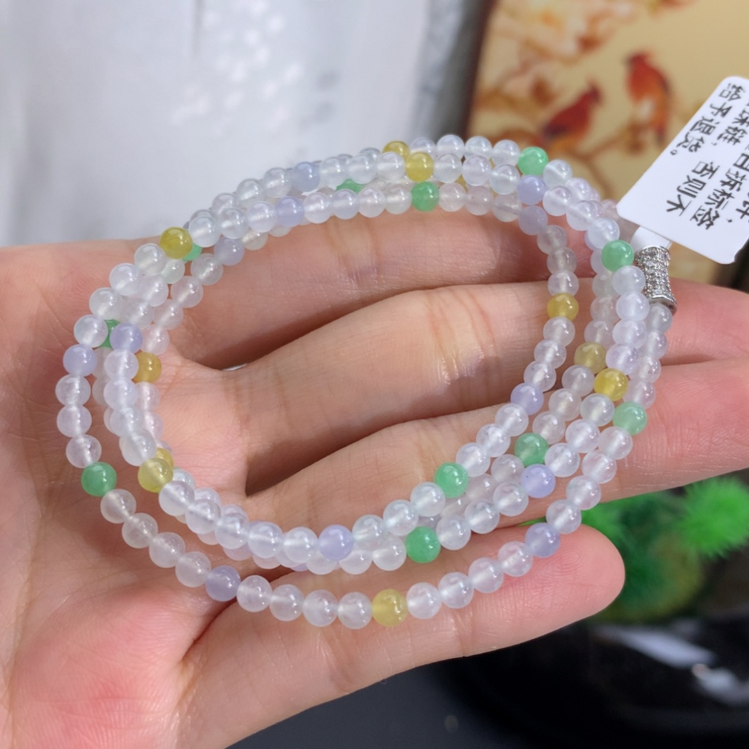 翡翠未镶嵌手串卡3.5冰胶多宝小米项链