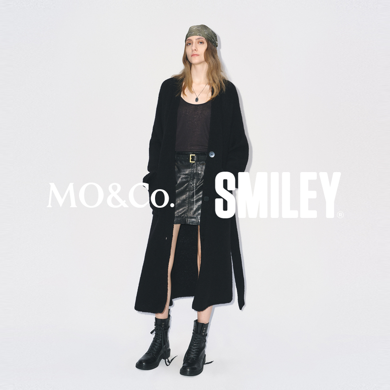 【SMILEY联名】MOCO针织开衫冬毛衣长款附腰带MBE4CAR021