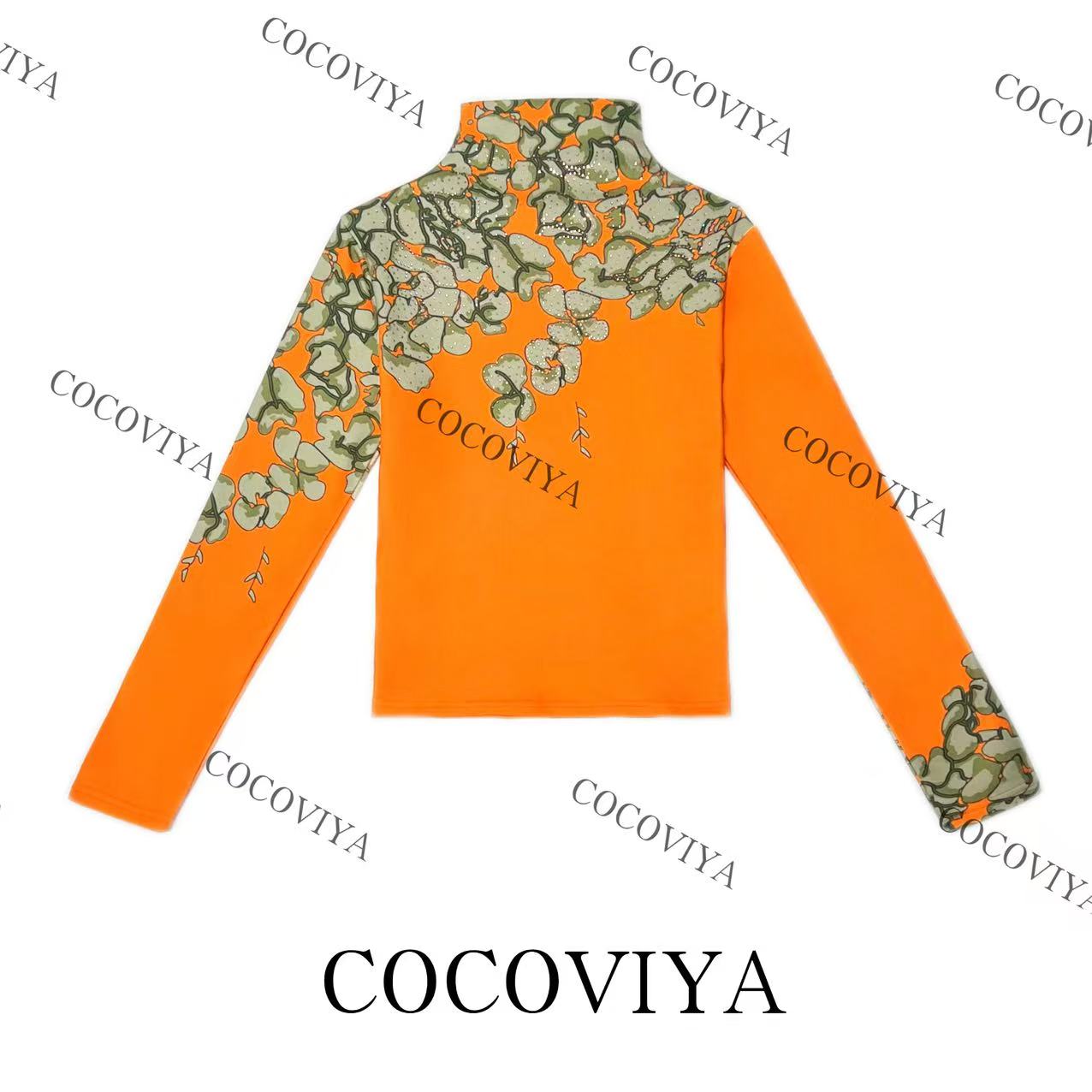 【XY】COCOVIYA加绒复古花卉满印中领上衣 法式优雅修身26C-604