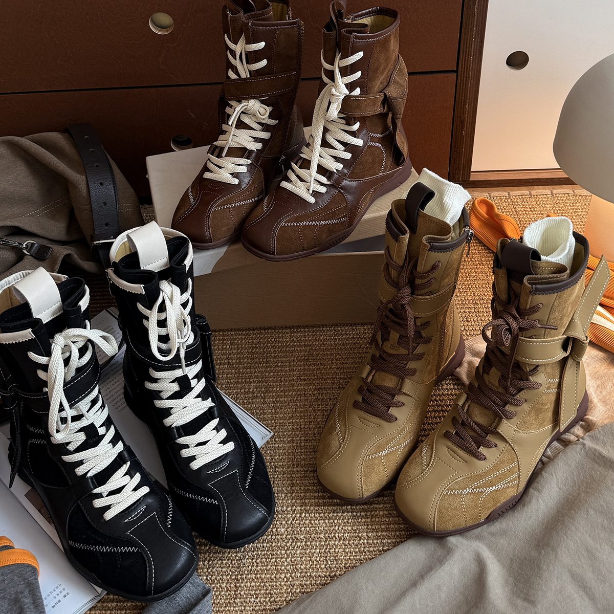 BAO/宝小姐时装靴女靴秋季时尚高帮复古休闲鞋女鞋短靴7800-1850