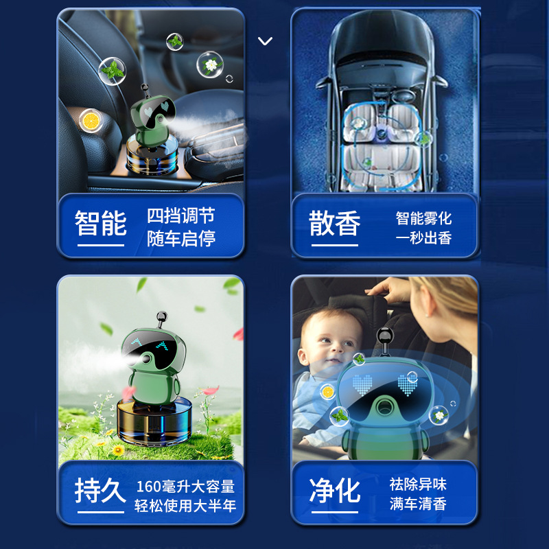 新款高档车载智能香水喷雾除味摆饰玻璃材质持久芳香动态表情充电
