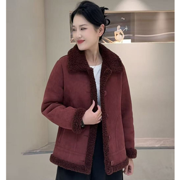 颗粒毛翻领纽扣气质保暖女装毛外套46