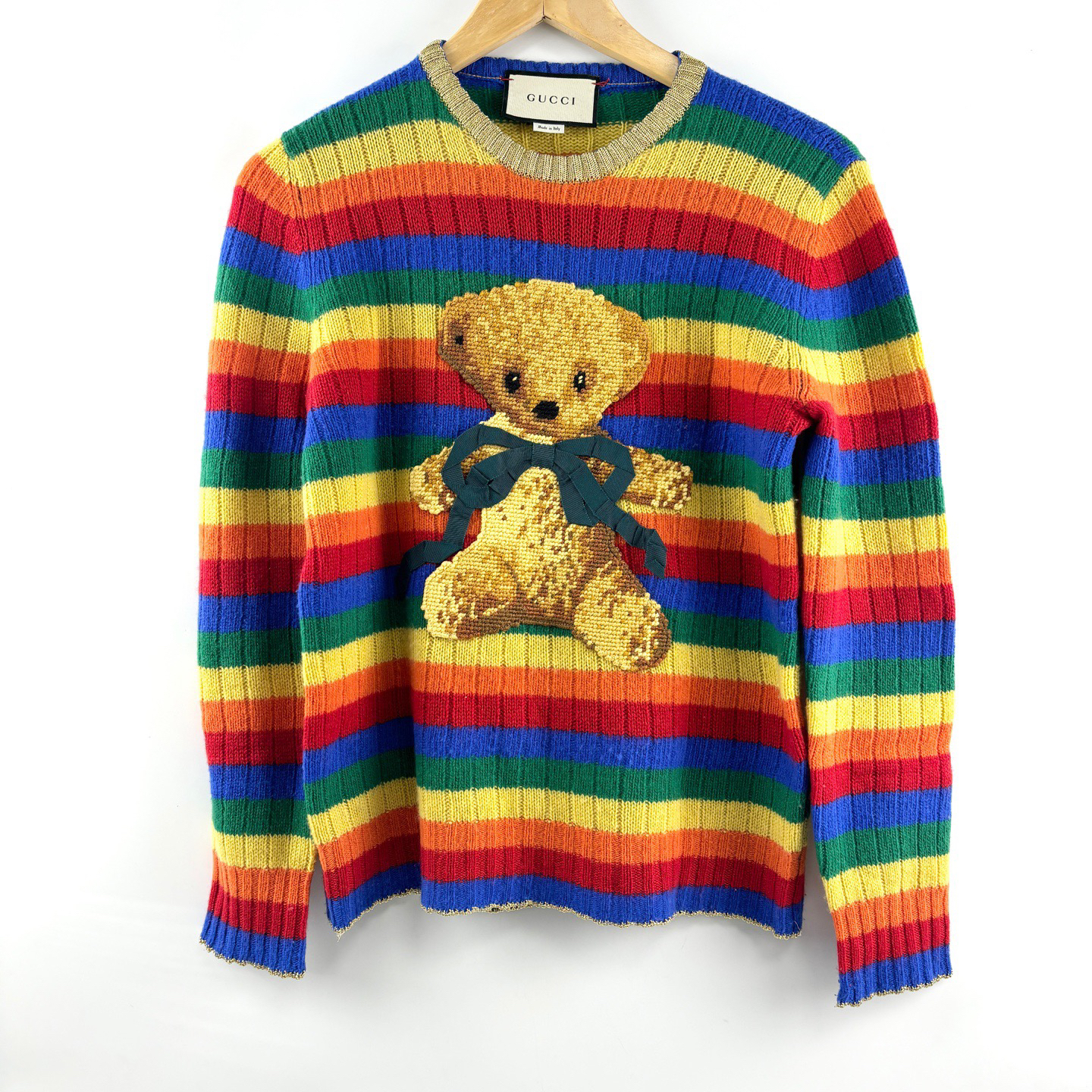 99新 GUCCI/古驰 S码Gucci古驰小熊彩虹羊毛针织毛衣 99新 lm4526