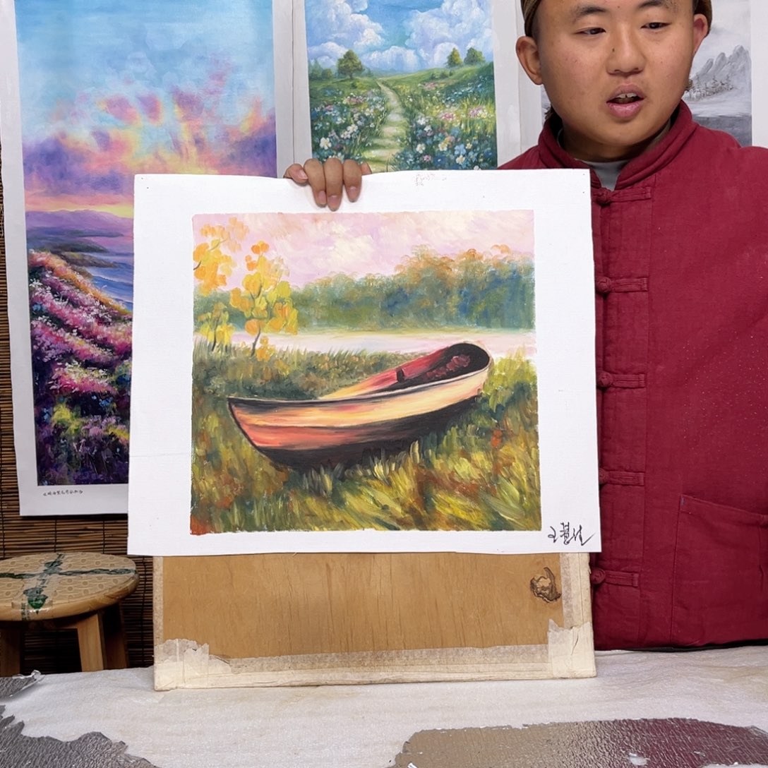 油画行路人小院绘画作品竞拍