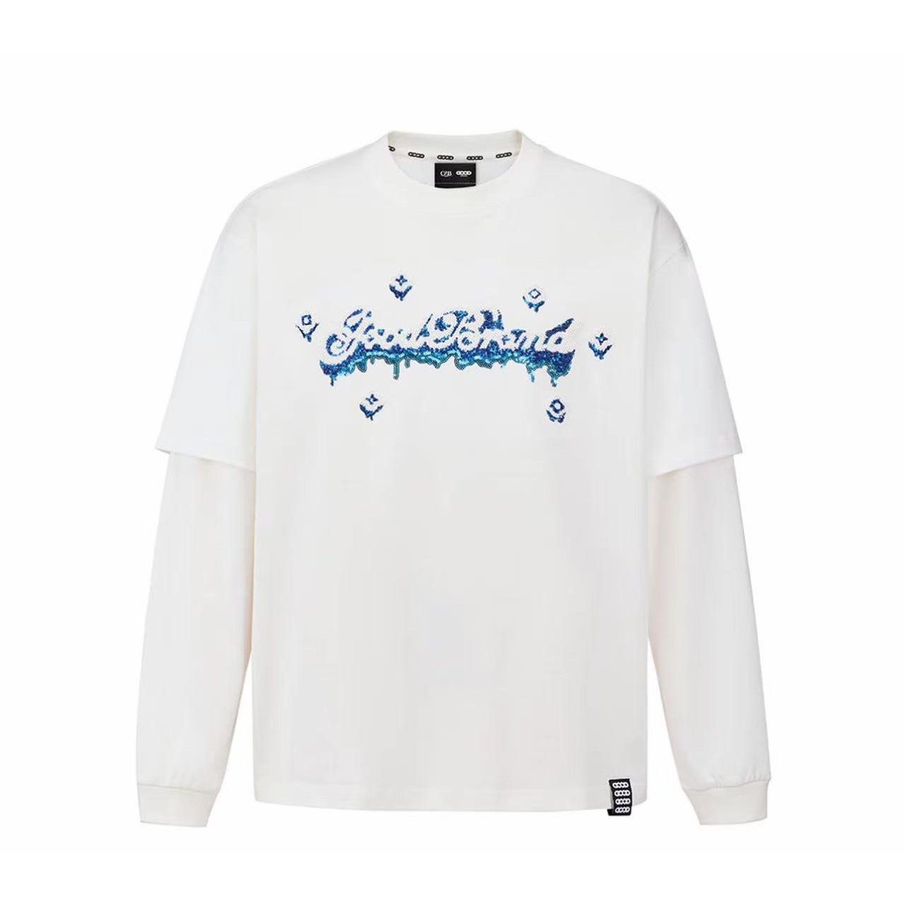 2565GOOD 2025FW 融化冰淇淋花体珠片绣假两件长袖 男女同款