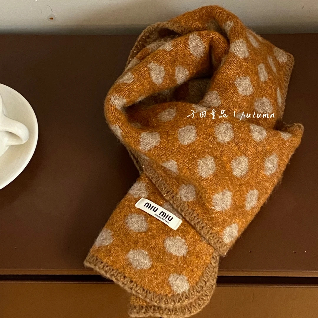 子田推荐-儿童韩系南瓜色波点围巾