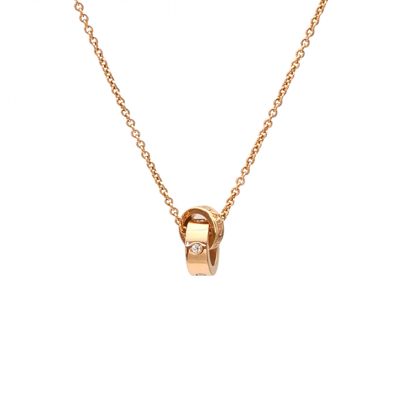 99新 BVLGARI/宝格丽 【念念】18k双环带钻 项链 玫瑰金 