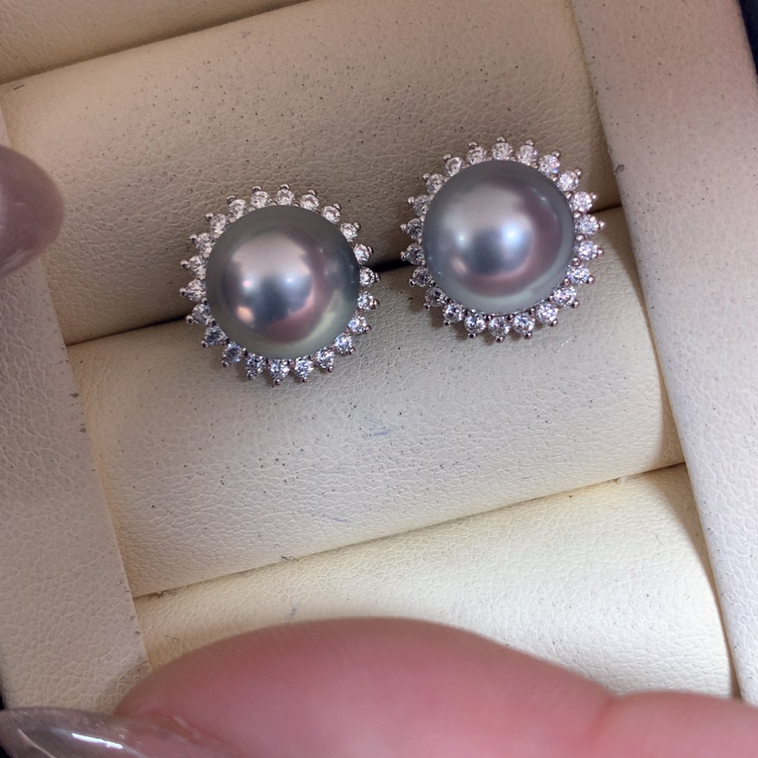海水珍珠耳饰银S925镶嵌