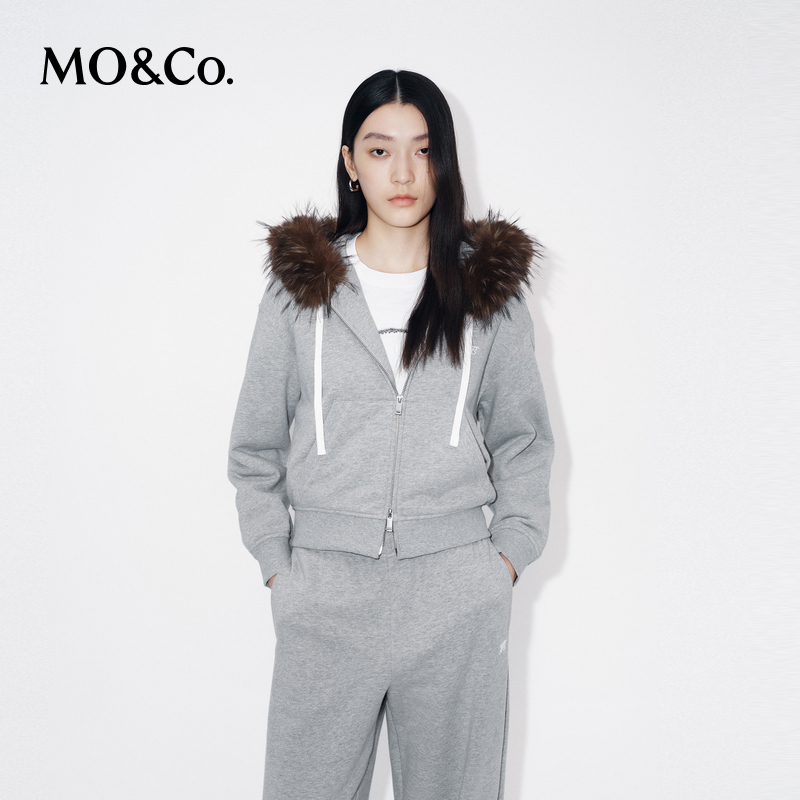 【赵老板专属】MOCO卫衣2025冬棉质可拆卸毛领短外套连帽MBE4JKTT06