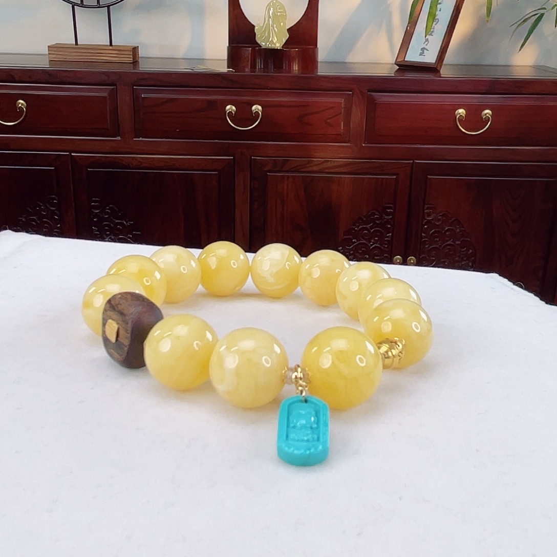 蜜蜡手链18K金镶嵌蜜蜡14.6