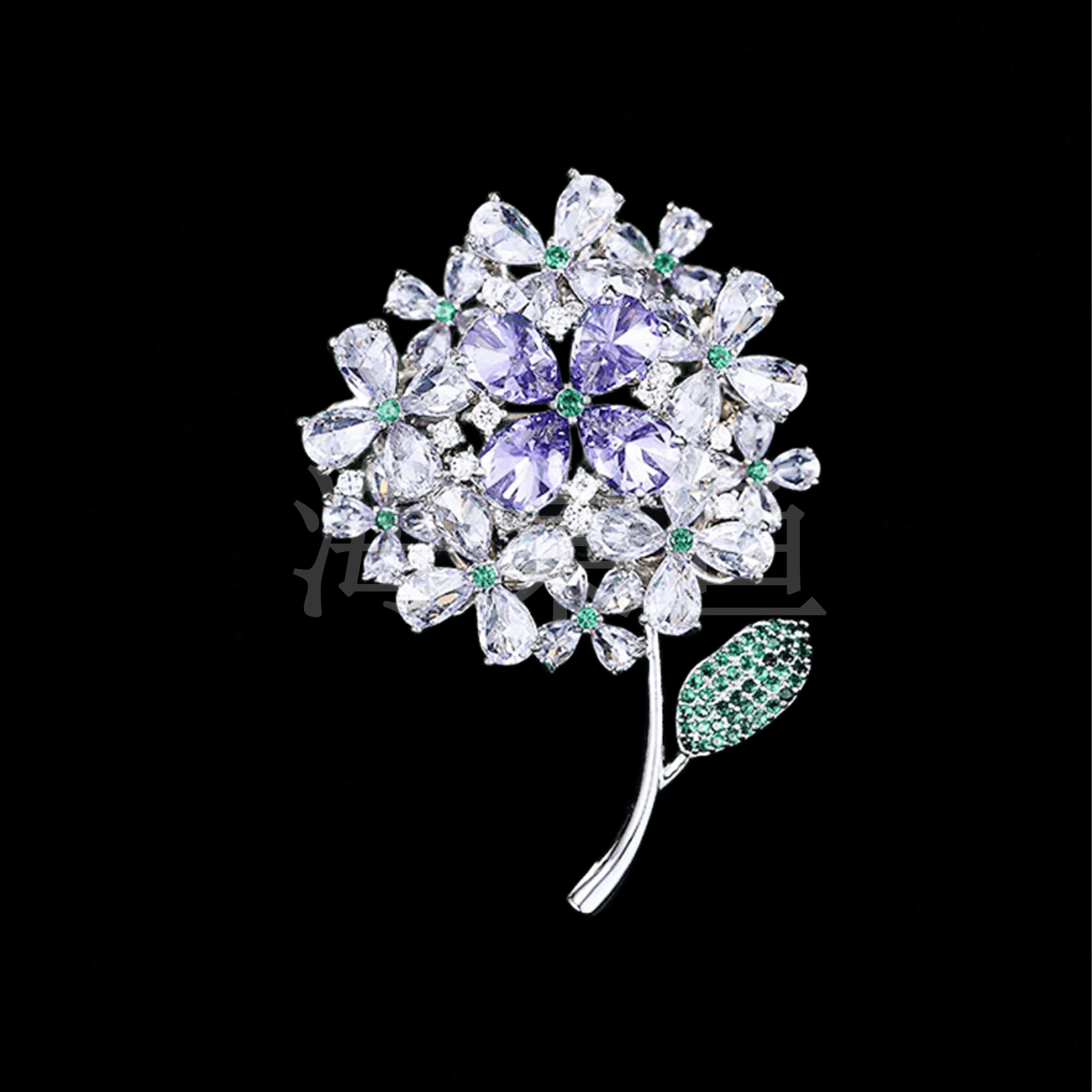 铜合金合成锆石胸针 时尚气质百搭紫色花朵胸针5958