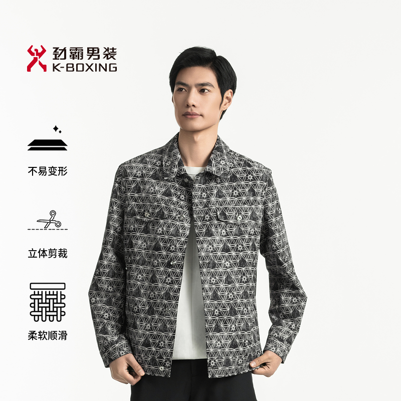 【服饰专定】劲霸男装2025春秋时尚欧若智性风花格休闲茄克NKDN1315