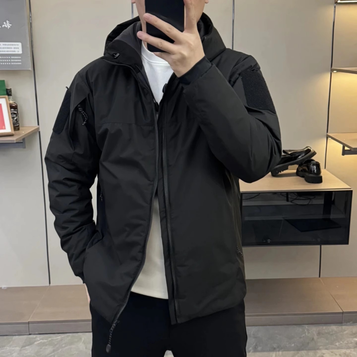 时尚户外连帽棉服冬季新款男士百搭轻奢纯色气质夹棉外套高品质