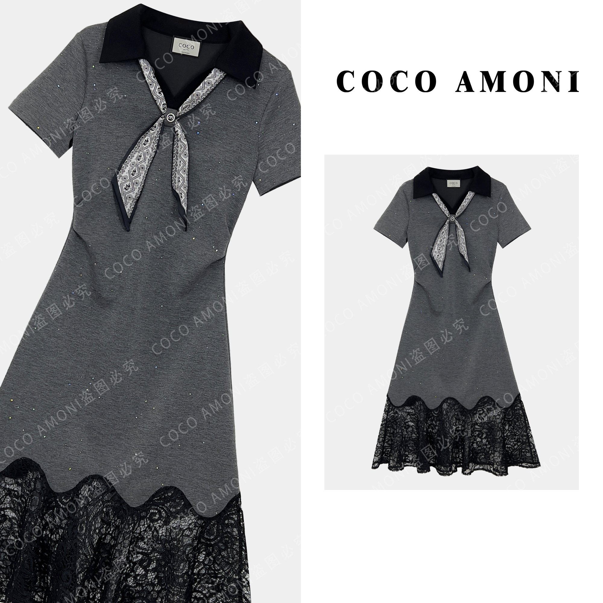 新款设计高级感时尚女装拼接重工蝴蝶结气质显瘦连衣裙AC665