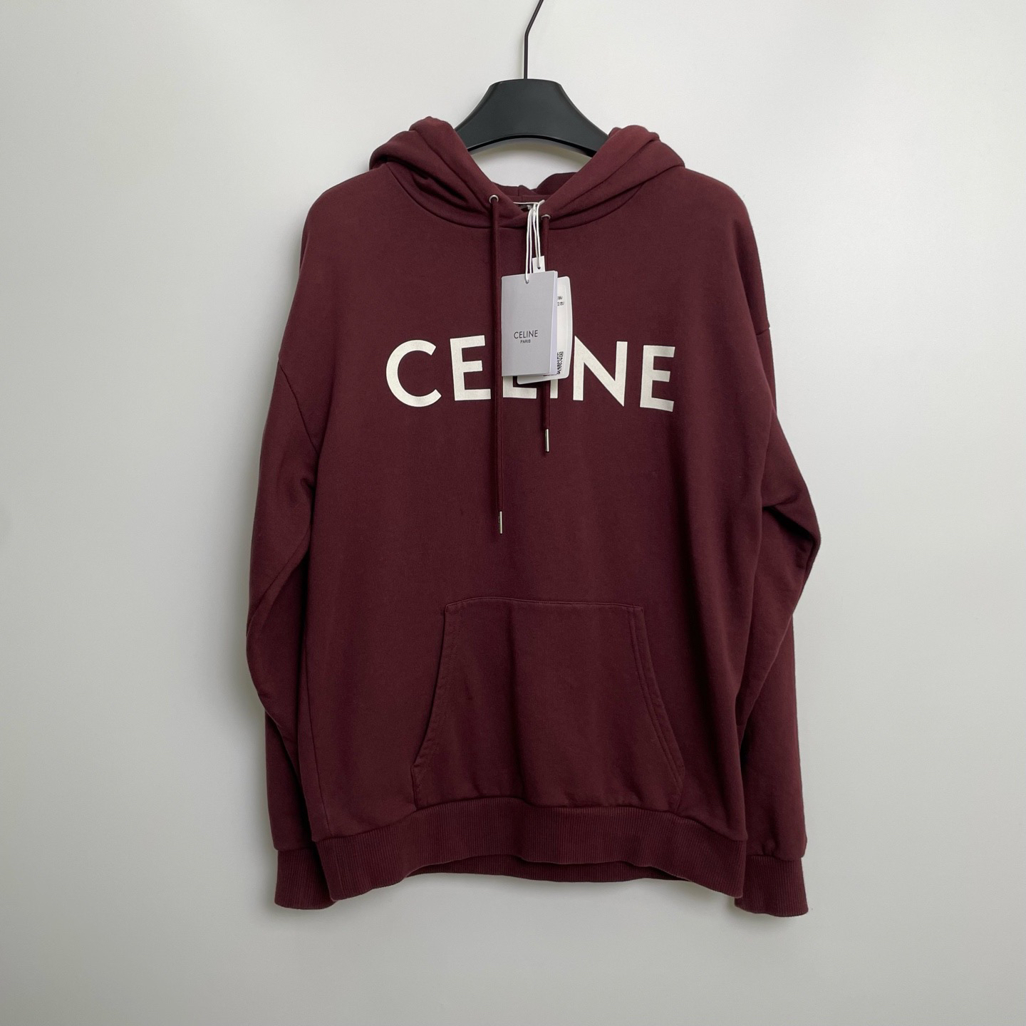 99新 Celine/思琳 D500778/纯色Logo印花长袖连帽卫衣/尺码S