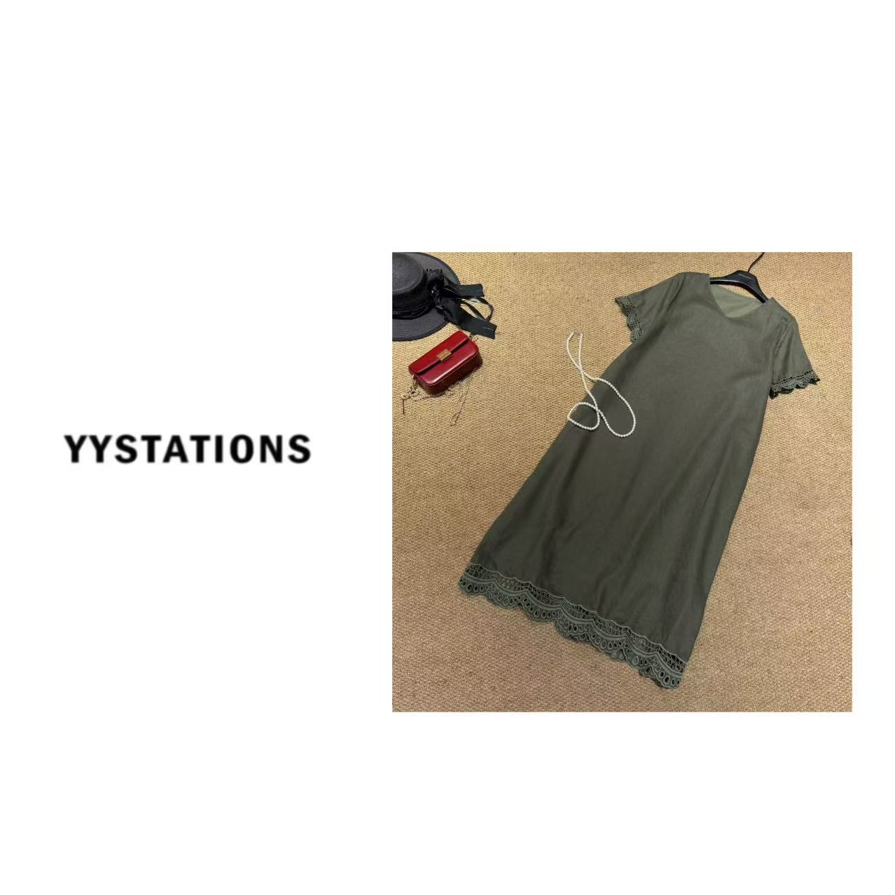 YYSTATIONS【橄榄!】 设计感蕾丝边文艺夏季宽松长款亚麻长裙-52206