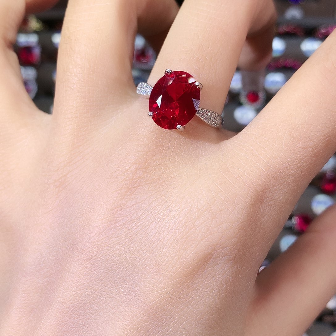 无925银鸽血红色戒指白