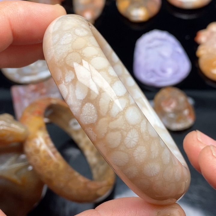 硅化珊瑚（珊瑚玉）手镯钛钢55