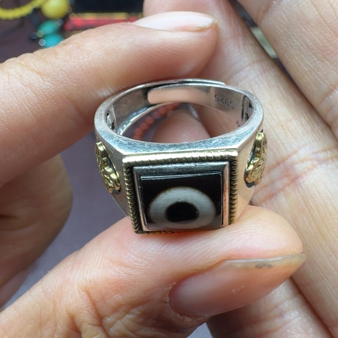 玛瑙/玉髓银S925镶嵌戒指