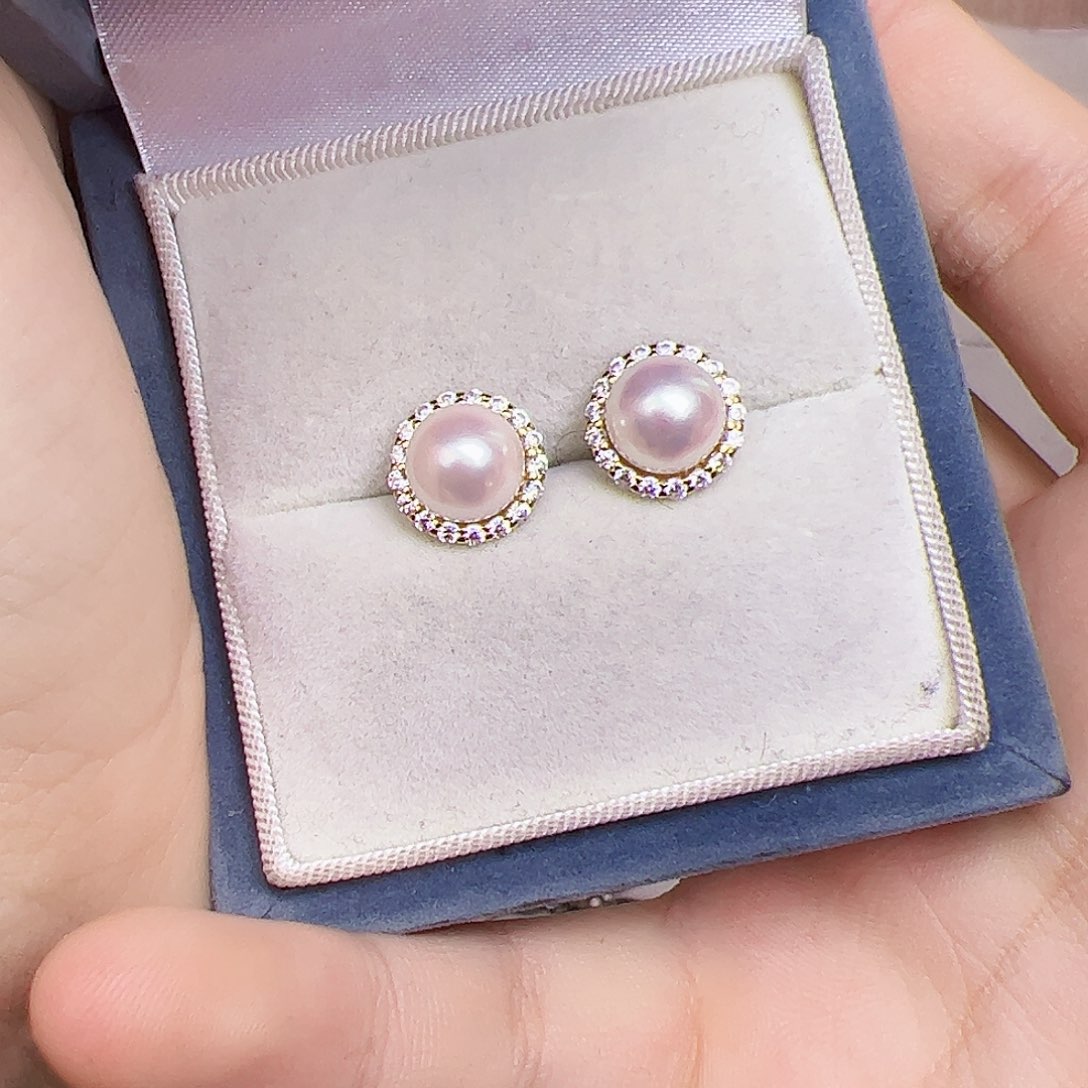 海水珍珠耳饰银S925镶嵌