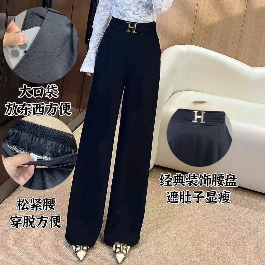 直筒裤宽松阔腿裤2025春夏新款经典网红字母高腰遮肚子显瘦休闲裤