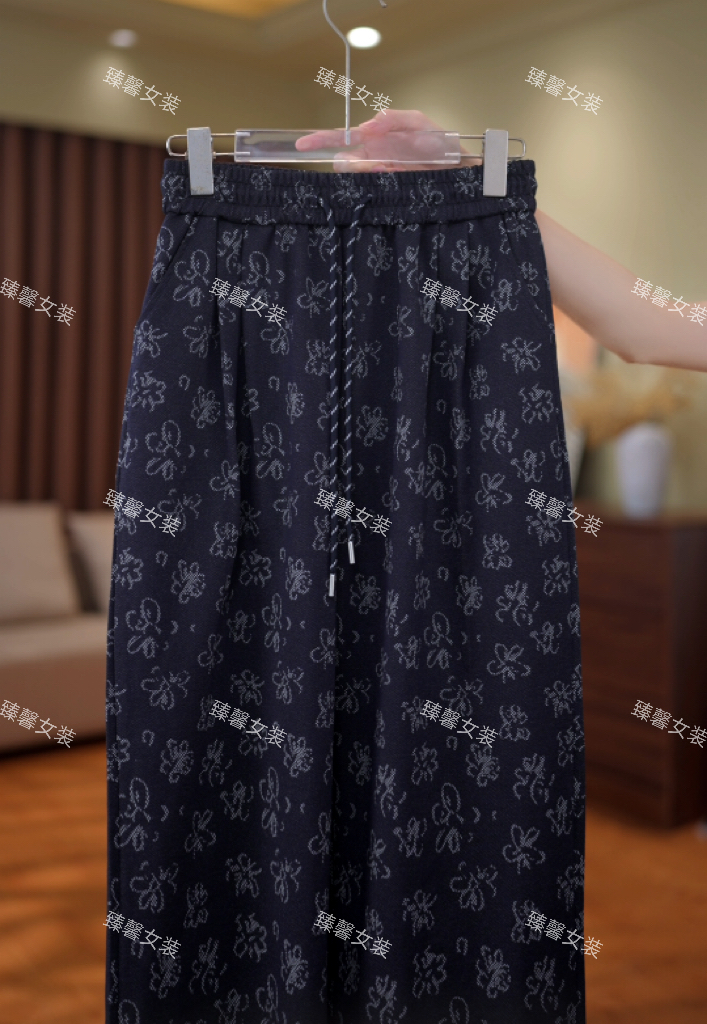 【闲花幽韵】复古时尚碎花印花直筒裤春秋季新款宽松显瘦休闲裤J