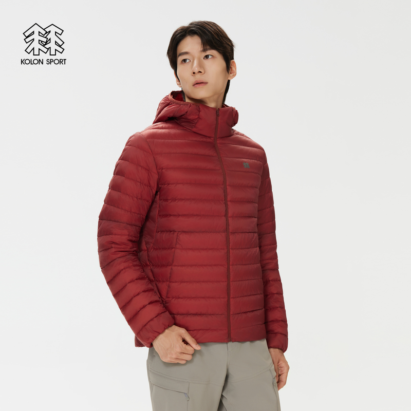 KOLON SPORT可隆羽绒衣防风防泼水冬男士连帽P棉轻量鹅绒夹克