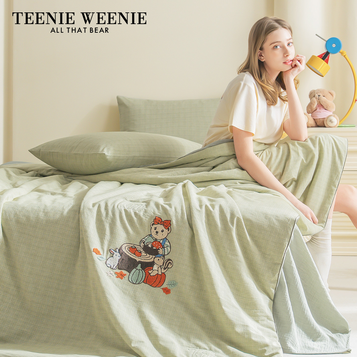 TeenieWeenie小熊毛巾绣全棉色织皱皱纱夏凉被被子夏季单人空调被
