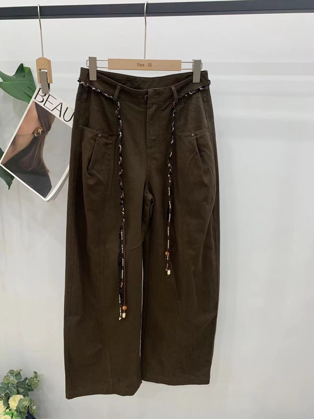071女仙女风做旧阔腿裤街头风牛仔裤直筒长裤简约纯色