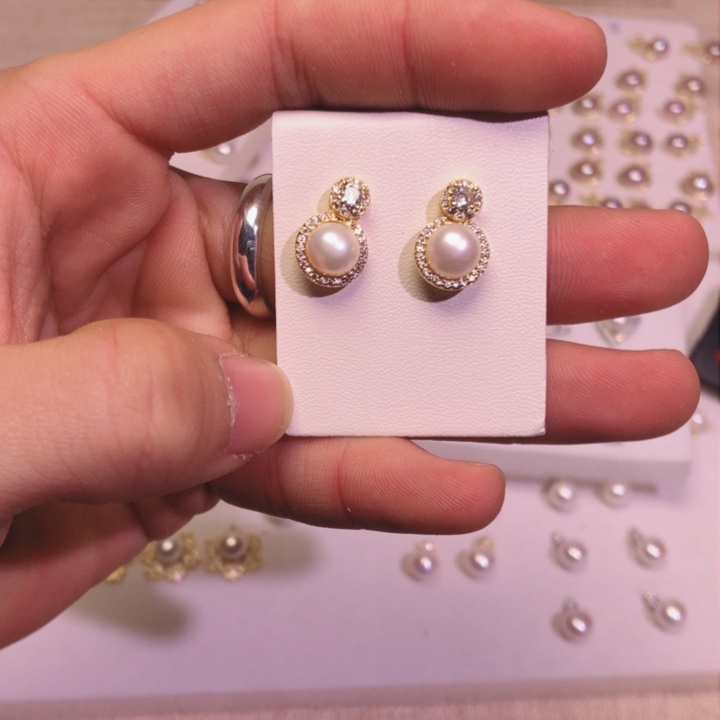 淡水珍珠耳饰银S925镶嵌