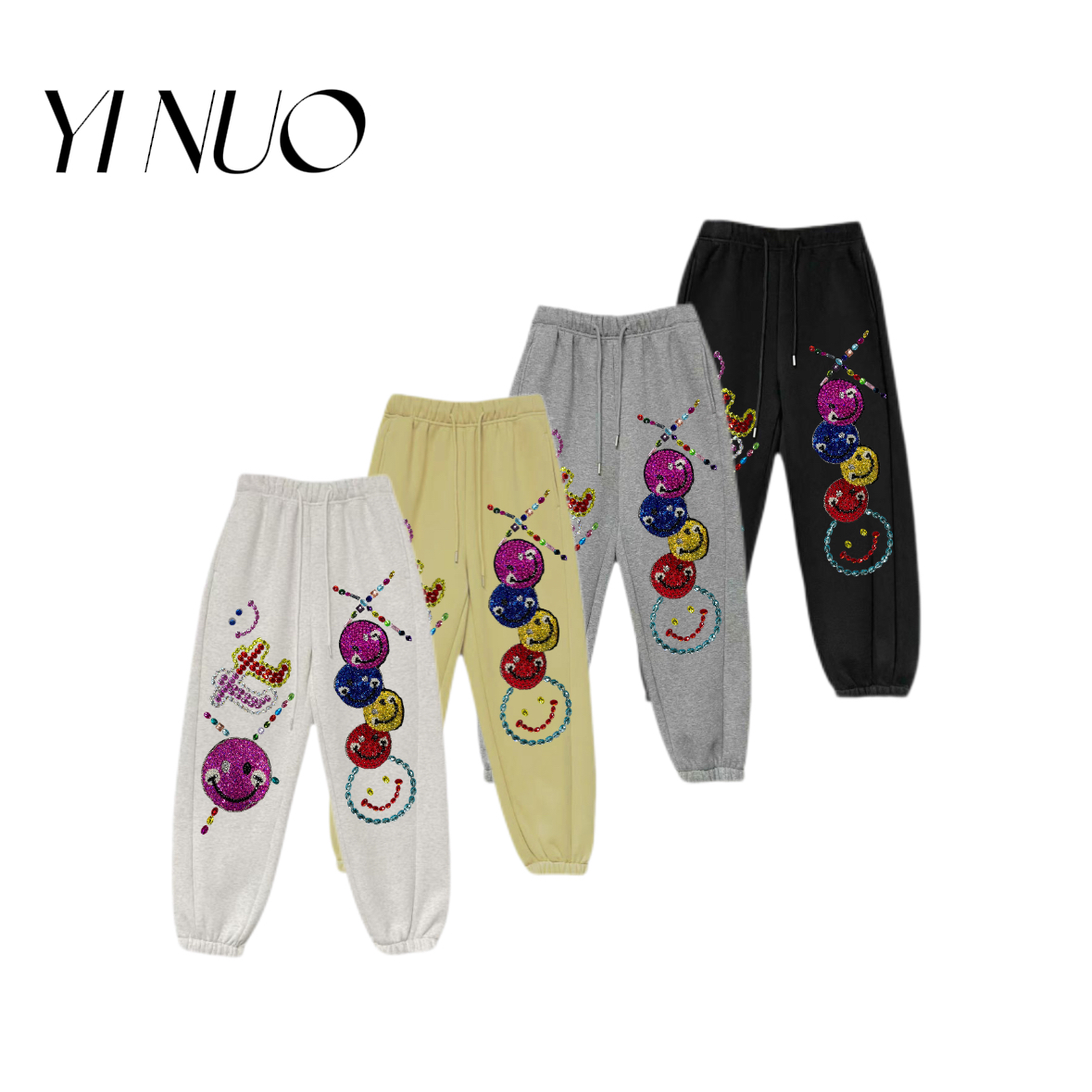 YNYC【此为商家设计定制款不退不换】重工钉珠笑脸厚卫裤 DZ252040