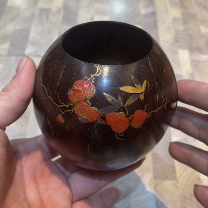 椰壳莳绘有瑕疵茶道具摆件摆件