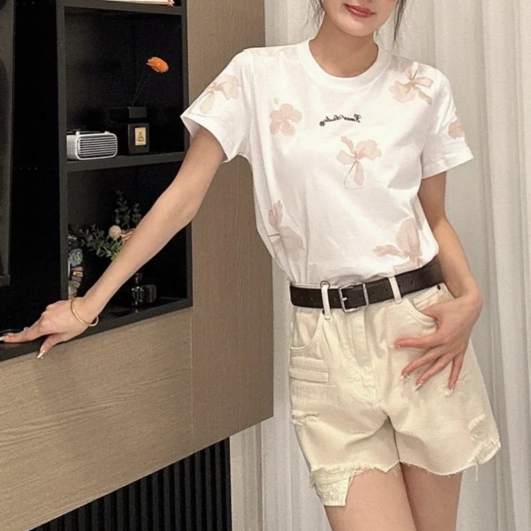 【济州岛】泡泡胶花朵印花短袖 网家