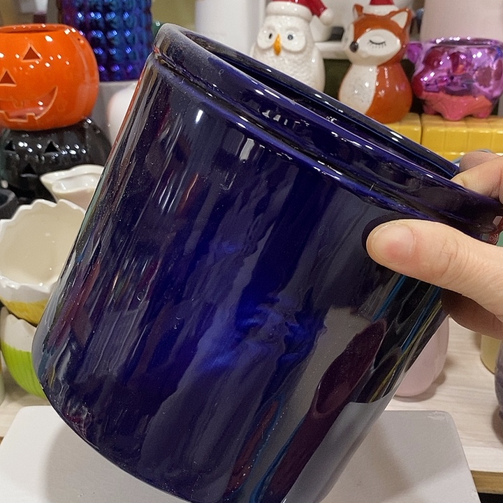 陶摆件陶盆有孔 瑕疵针孔漏釉介意勿拍外口 17外高16