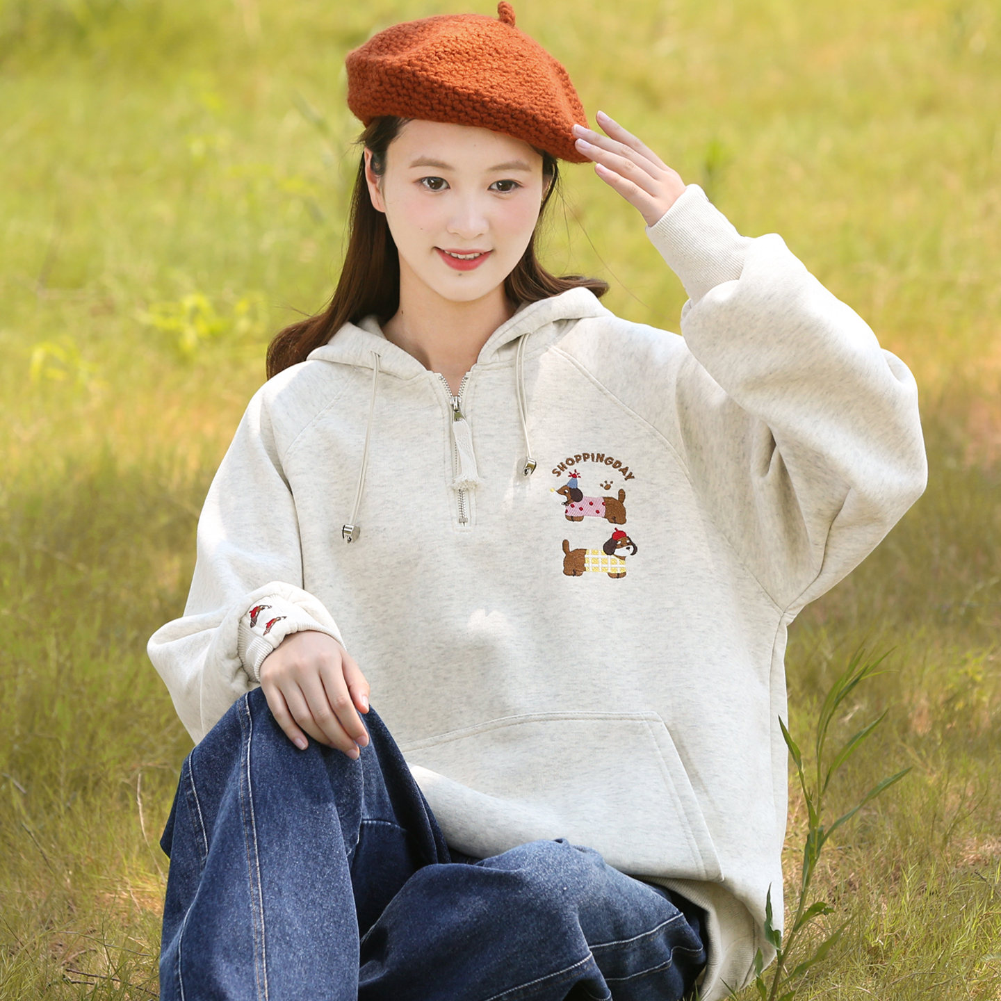 初中生卫衣青少女韩版宽松连帽卡通可爱高中学生大童休闲洋气时尚