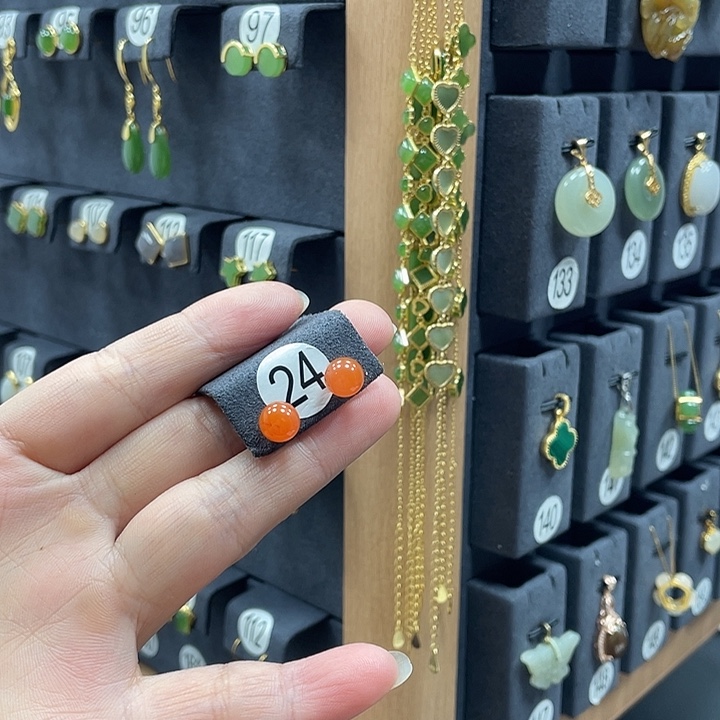 南红玛瑙银S925镶嵌耳饰24号